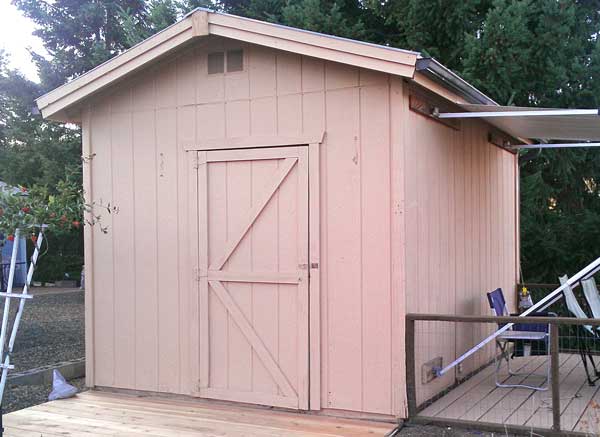 Our shed before the new paint job