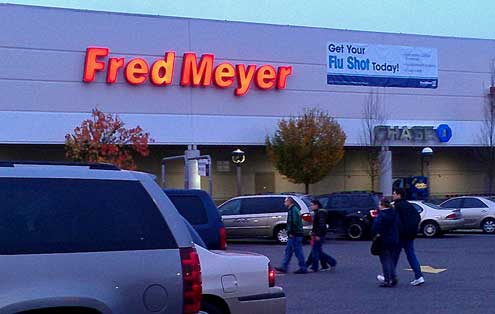 Fred Meyer's parking lot was full at 7:00 am but didn't seem crowded inside