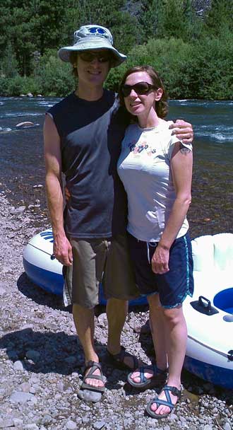 Mindy with husband Scott, ready to float the Truckee