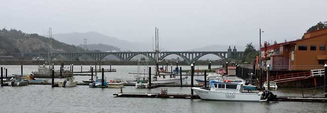 Gold Beach Marina, Behind: Mouth of the Rogue River during a storm