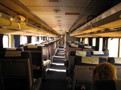 The inside of the upper level of the coach