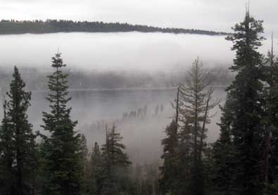 Fog over Donner Lake and the Truckee area as we leave for Colfax