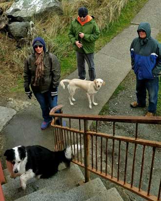 Gwen's photo of Brook, Dave and Me from the steps of the Coquille River Lighthouse