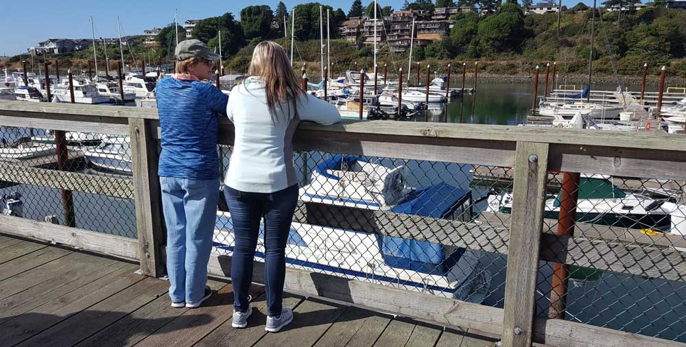 Gwen and daughter, Lesa overlooking the Brookings Marina