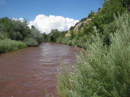 The muddy Pecos river runs through Villanueva State Park