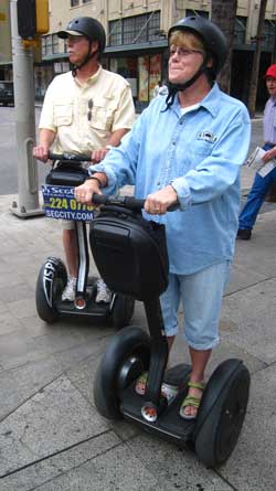 Ralph and Gwen learning to use the Segway for a tour of downtown San Antonio