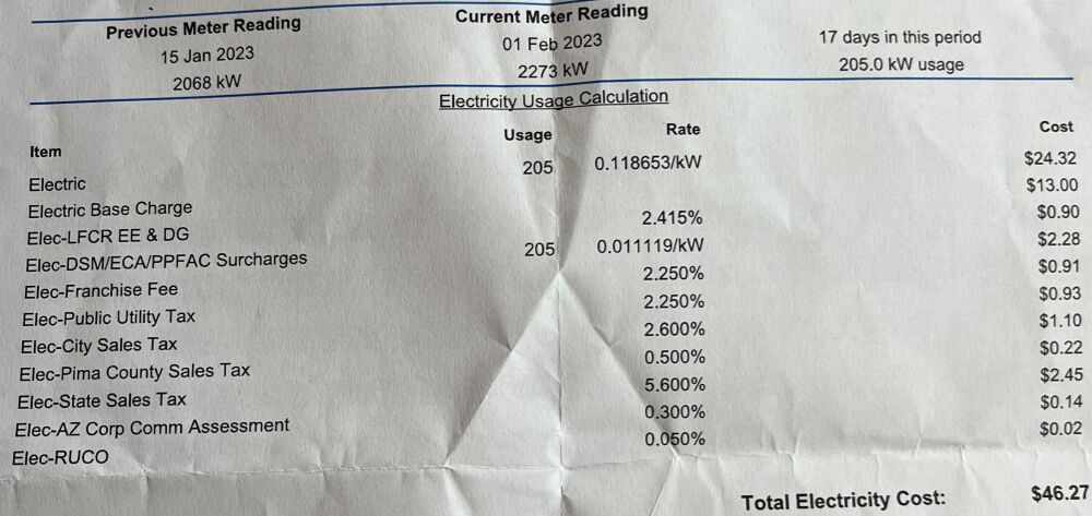 A 15 day electric bill at the resort