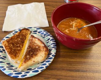 Fresh tomato soup and grilled cheese sandwich