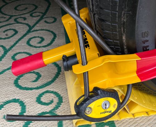 Using a wheel lock to secure the trailer