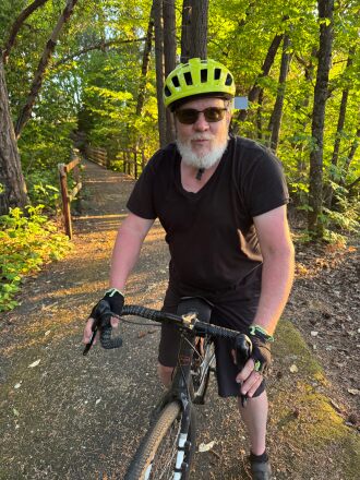 Glen and I ride a loop around the campground