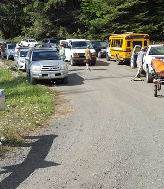 Parking the cars at the end of the tour for a one-way trip