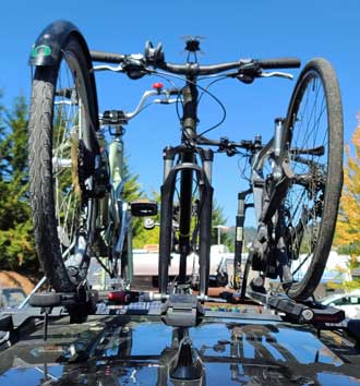 Three bikes on the Forester roof
