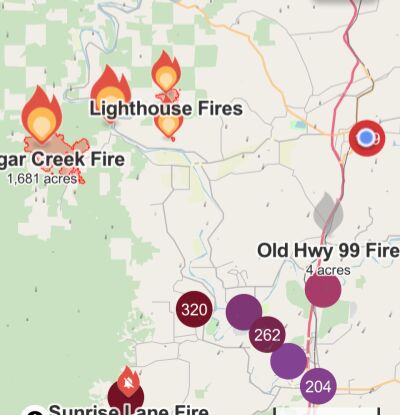 Wildfires near Sutherlin