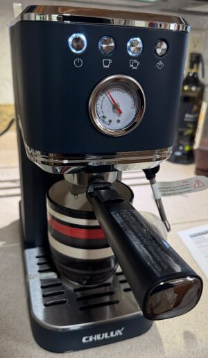 Trying the espresso maker