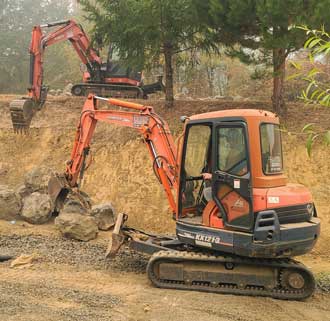 Beginning to place the riprap