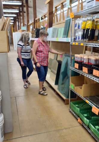 Gwen and Lesa shopping at Budget Building Center