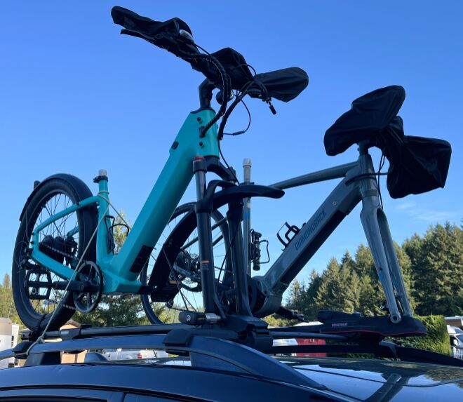 Both eBikes on the roof