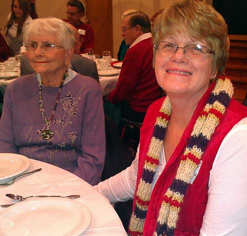 Enjoying dinner with Mom at a church social 