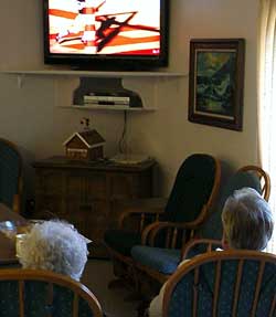 Watching the Super Bowl at the clubhouse