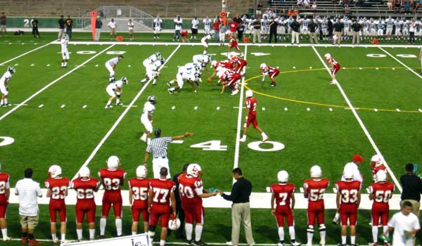 Lodi High School "Flames" football in the red.