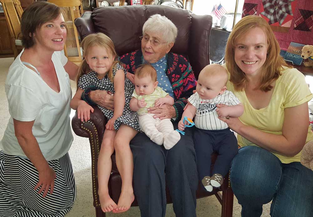 Great Grandma visits with the great grandchildren