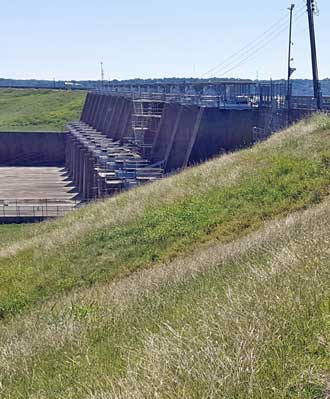 The dam holding back Waco Lake