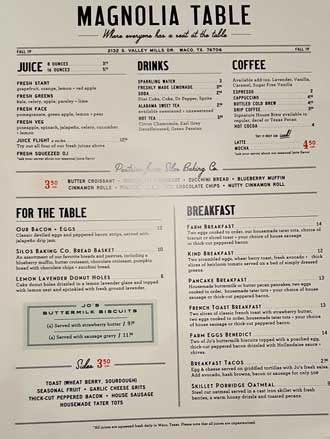 Breakfast menu