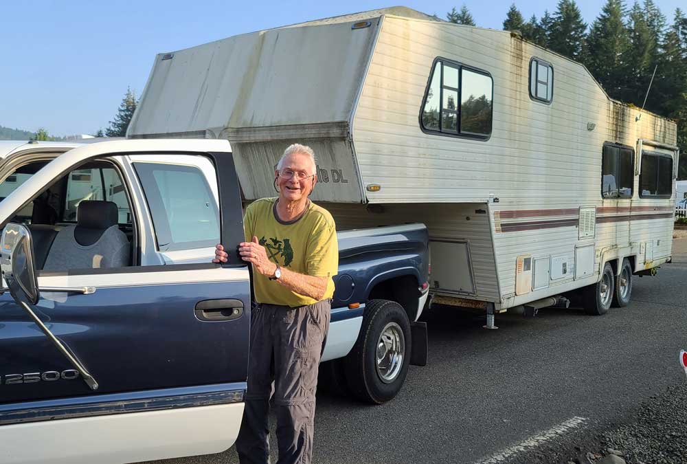 Paige has purchased the fifth wheel. My friend Nate used his pickup to move it. 