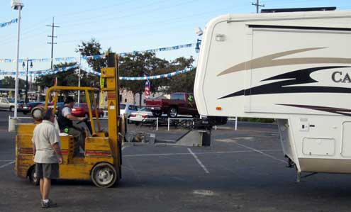 Dragging the trailer into the repair bay