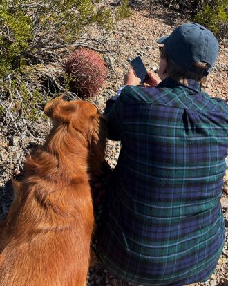Gwen photographs a beautiful Barrel Cactus with Abby as the assistant