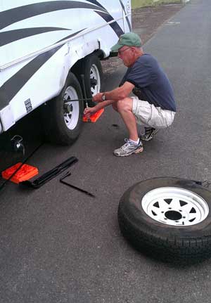 Bummer! Another blowout on Ralph's trailer