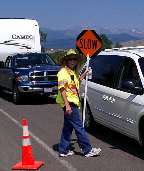 Chipseal between Halfway and Oxbow, Oregon ... 30 minute wait