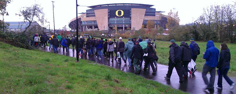 Approaching Autzen Stadium  from the south