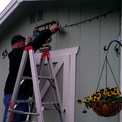 Hanging Christmas lights on the shed