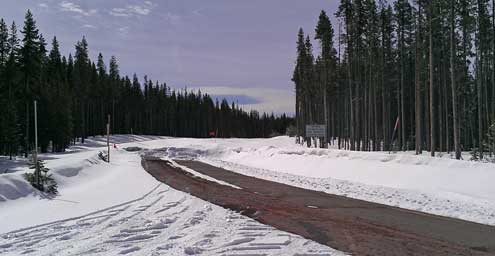 The north entrace to Crater Lake won't open for a few more months. Mt. McLoughlin behind from the east looking west. 