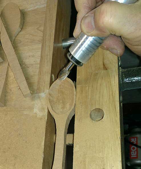 Shaping a spoon using a Foredom power tool