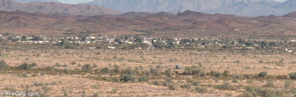 Bouse in the distance, our spot in the desert