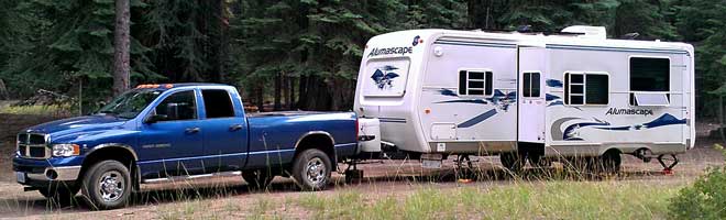 Our campsite on the Shasta Ski Area road, Behind: A larger view