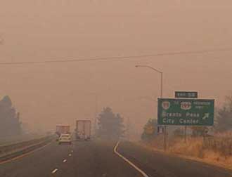 Wildfire smoke covers Grants Pass, Behind: wonderful bean burrito