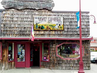 Bandon Toy shop where I found items for Chloe and Noah, Behind: Bandon's premier cranberry sweet shop