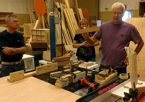 Dick is demonstrating creating blanks for rolling pins