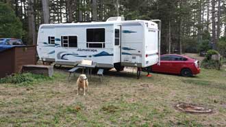 Campsite at Mendocino Campground, Behind: Lunch at David's in Fort Bragg