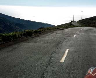 Petrolia Road out of Ferndale into the California Lost Coast, Behind:View of the Pacific Ocean from the Petrolia Road, this is the California Lost Coast 