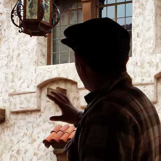 Our guide, Tom, begins our tour of the interior of Scotty's Castle, Behind: Wider View