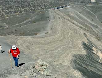 The first hill to hike around the crater, Behind: Panorma of the crater from the trail