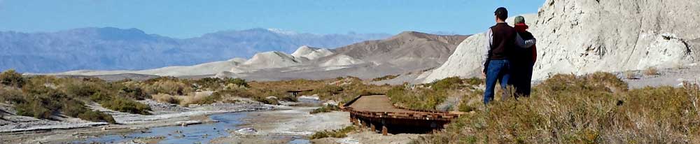 Hiking in search of the Pupfish on Salt Creek, Behind: Gwen is hiking ahead on the softer trail