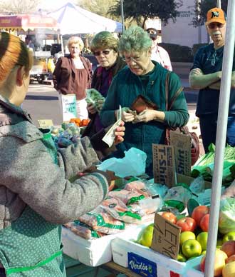 Finding the right vegetables, Behind: Pike's market pasta in Yuma!