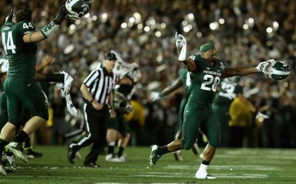 Michigan State celebrates after their Rose Bowl win. 