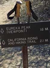 The trail continues, Behind: The peak is in view, the "Y" Joshua Tree at the top of the paek is the summit
