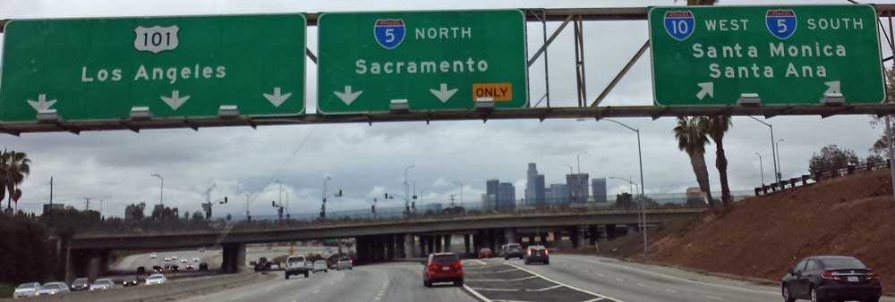 THe first sign for Interstate 5 in Los Angeles, Behind: My first view of the central valley from El Tahon Pass